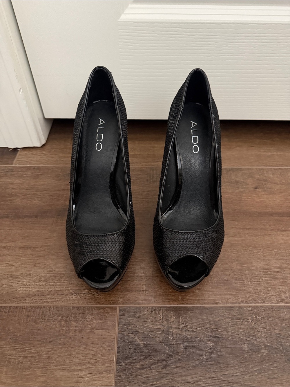 ALDO Black Sequin Peep-Toe Heels
